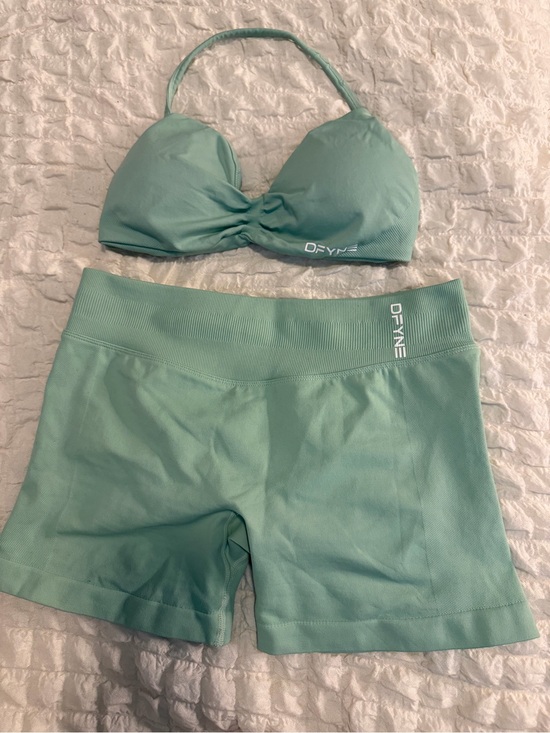 Dfyne Pants - DFYNE seaglass dynamic shorts with seaglass matching halter sports bra
